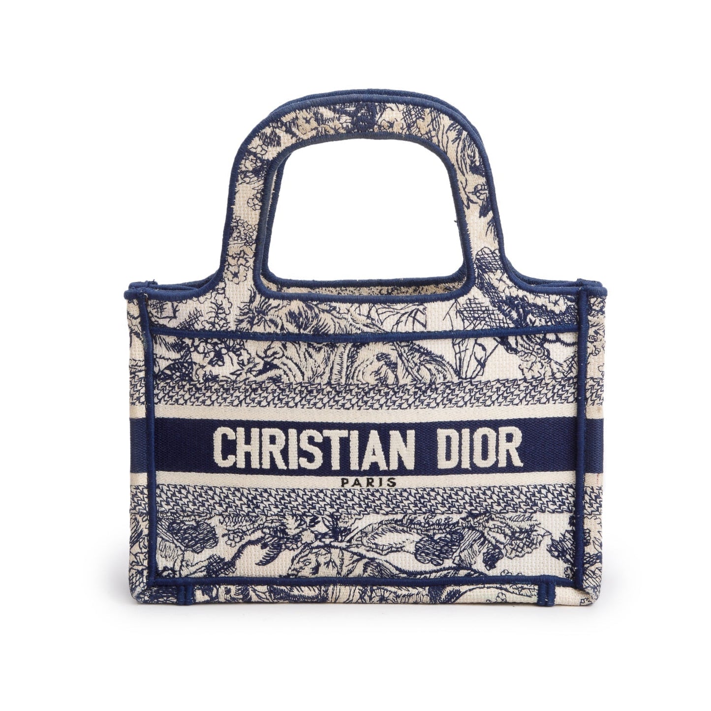 Dior Christian Embroidered Mini Toile De Jouy Book Canvas Blue Tote Bag