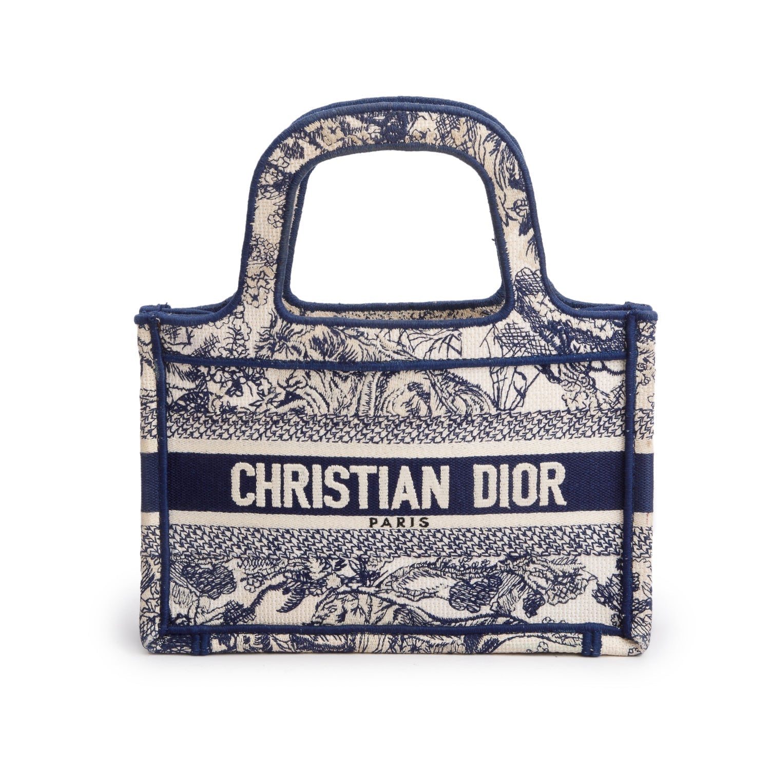 Dior Christian Embroidered Mini Toile De Jouy Book Canvas Blue Tote Bag