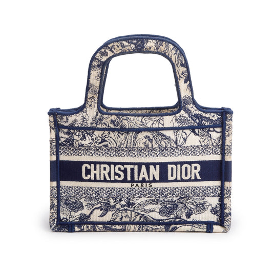 Dior Christian Embroidered Mini Toile De Jouy Book Canvas Blue Tote Bag