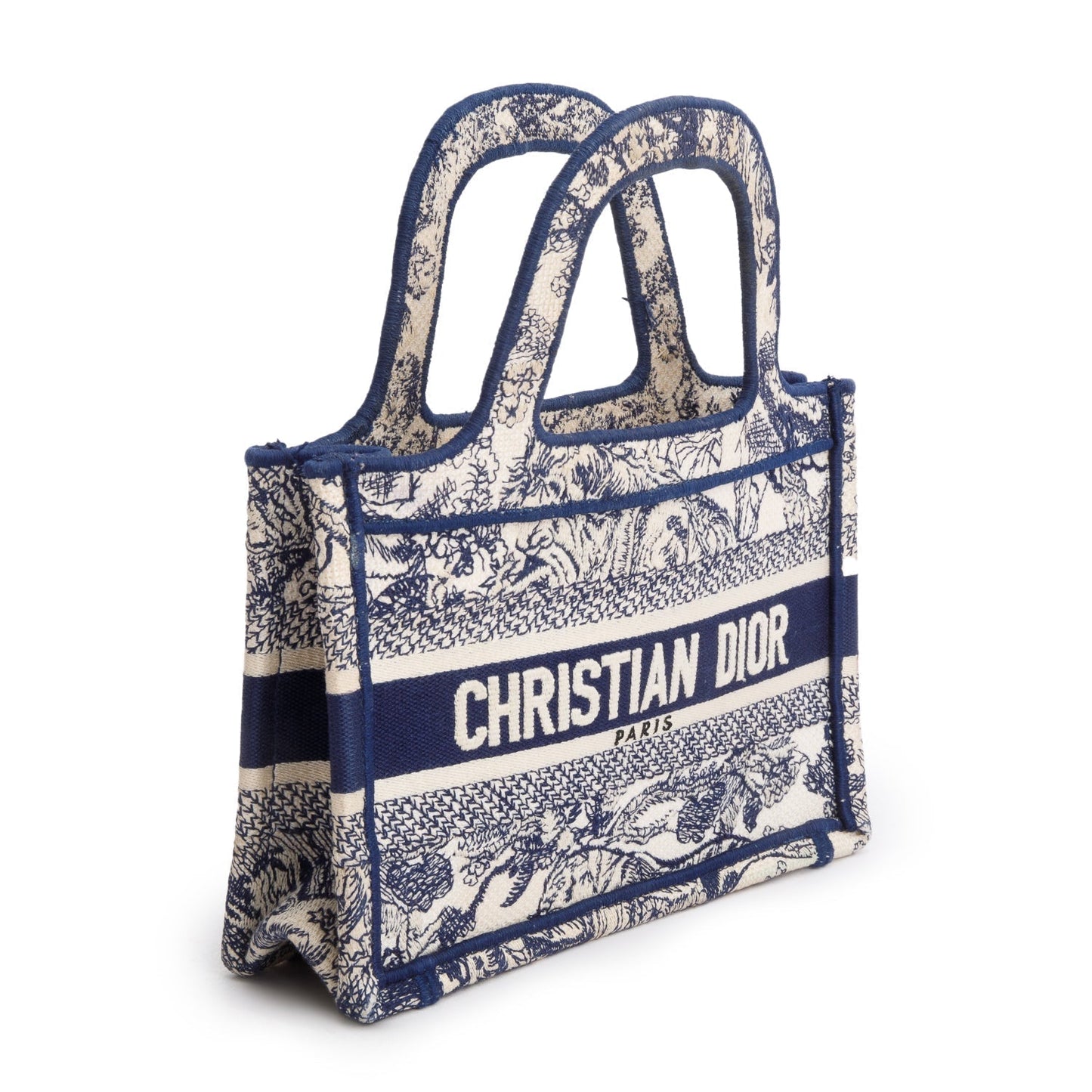 Dior Christian Embroidered Mini Toile De Jouy Book Canvas Blue Tote Bag