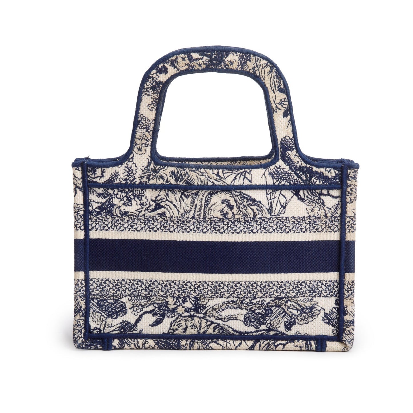 Dior Christian Embroidered Mini Toile De Jouy Book Canvas Blue Tote Bag