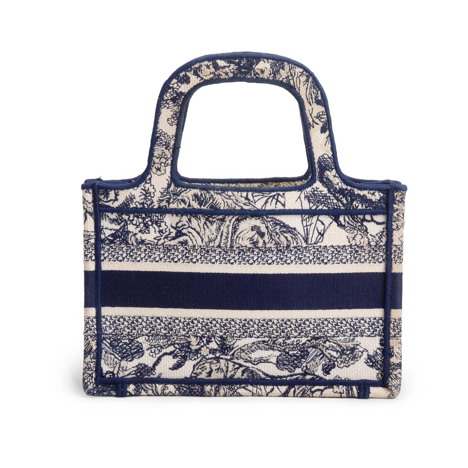 Dior Christian Embroidered Mini Toile De Jouy Book Canvas Blue Tote Bag