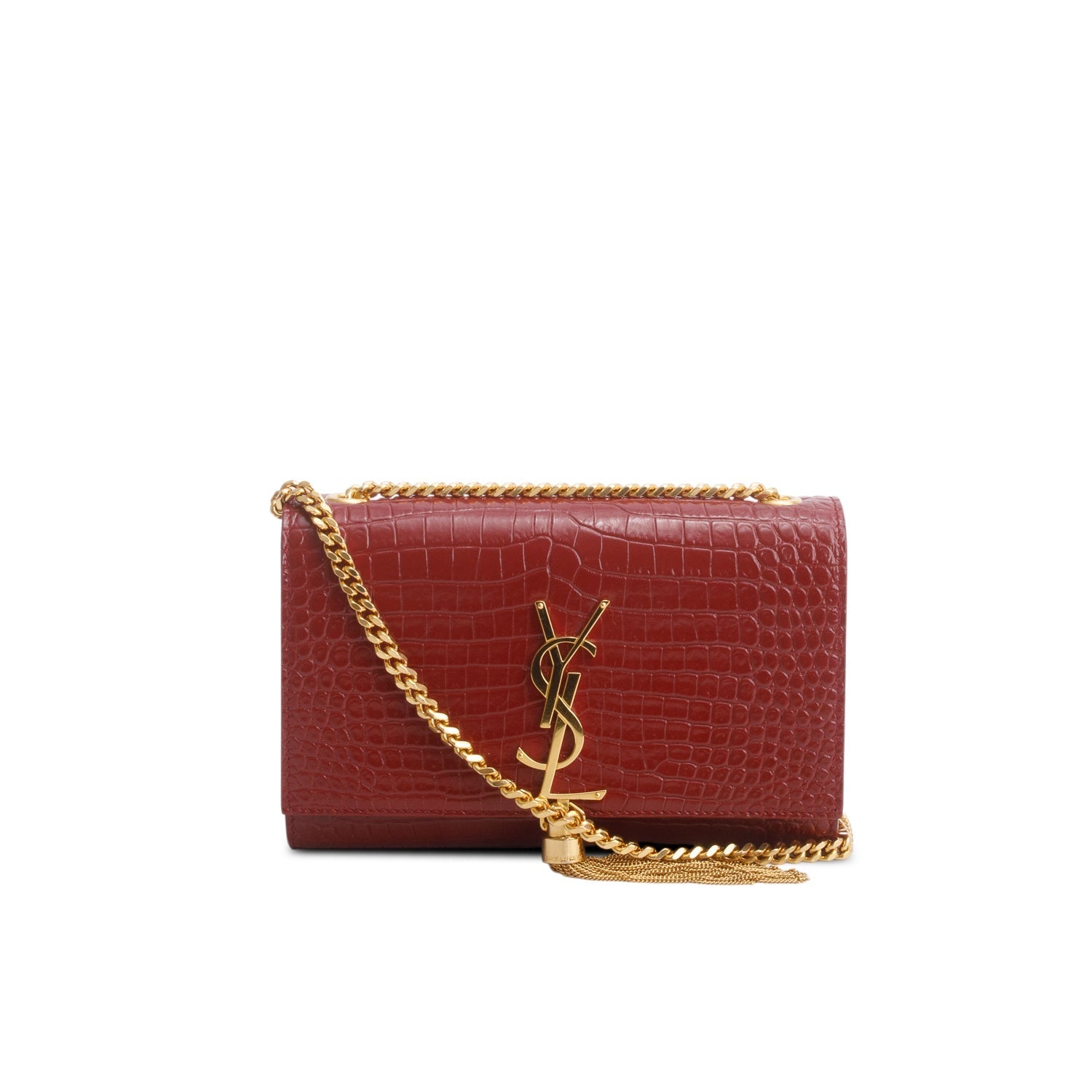 YSL Saint Laurent Croc Embossed Small Classic Kate Tassel Chain Leather Monogram Travel Bag
