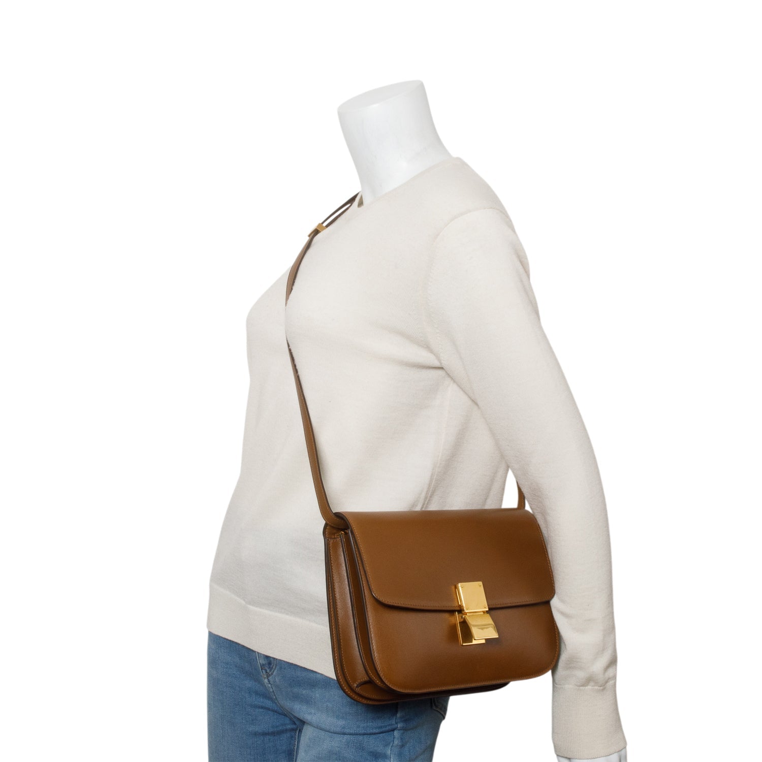 Celine Box Calfskin Classic Box Bag Brown Medium Travel Bag