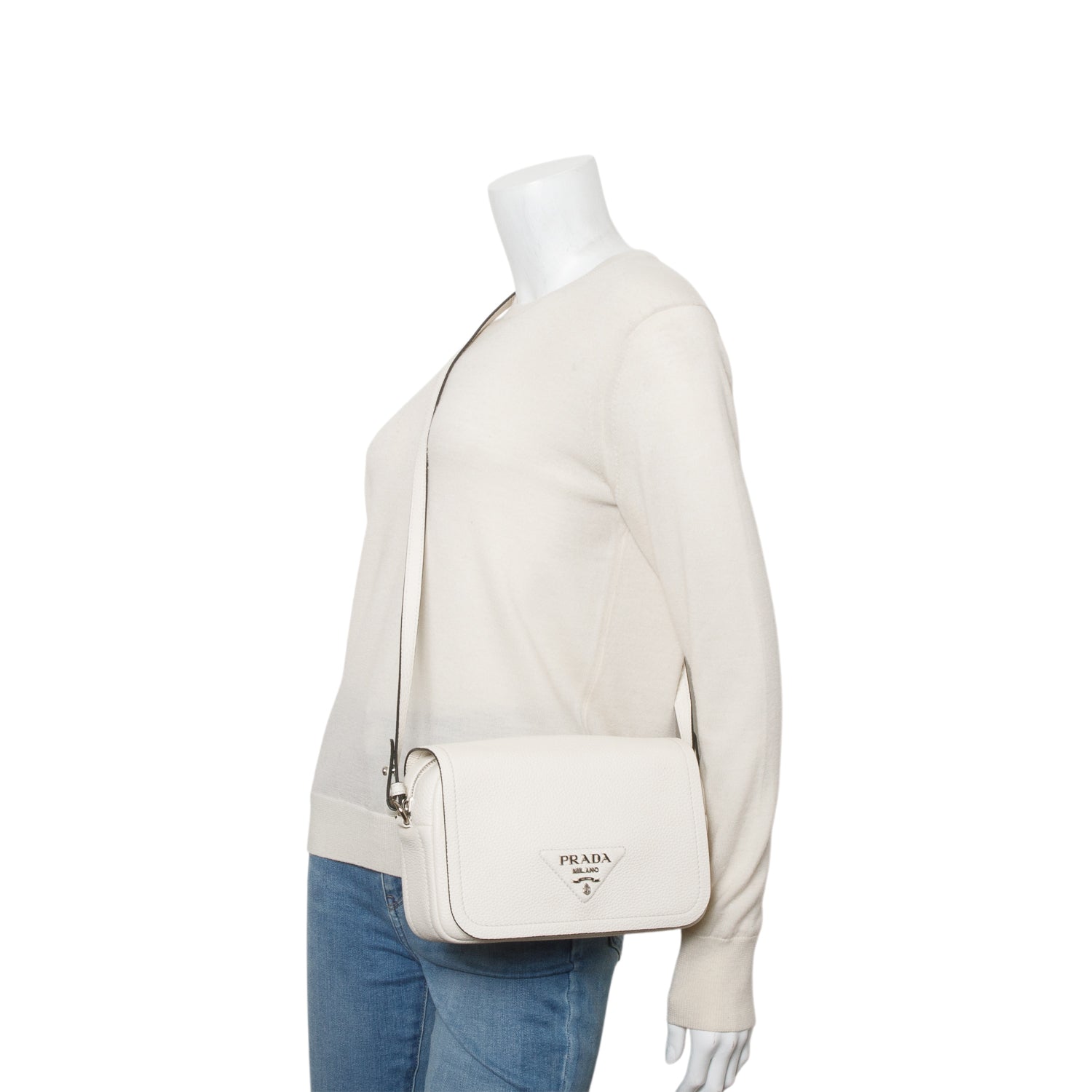 Prada Vitello Daino Crossbody Bag Cream Logo