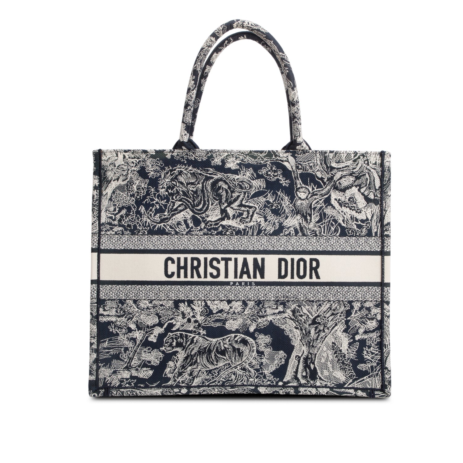 Dior Christian Embroidered iviera Toile De Jouy Reverse Canvas Tote Bag