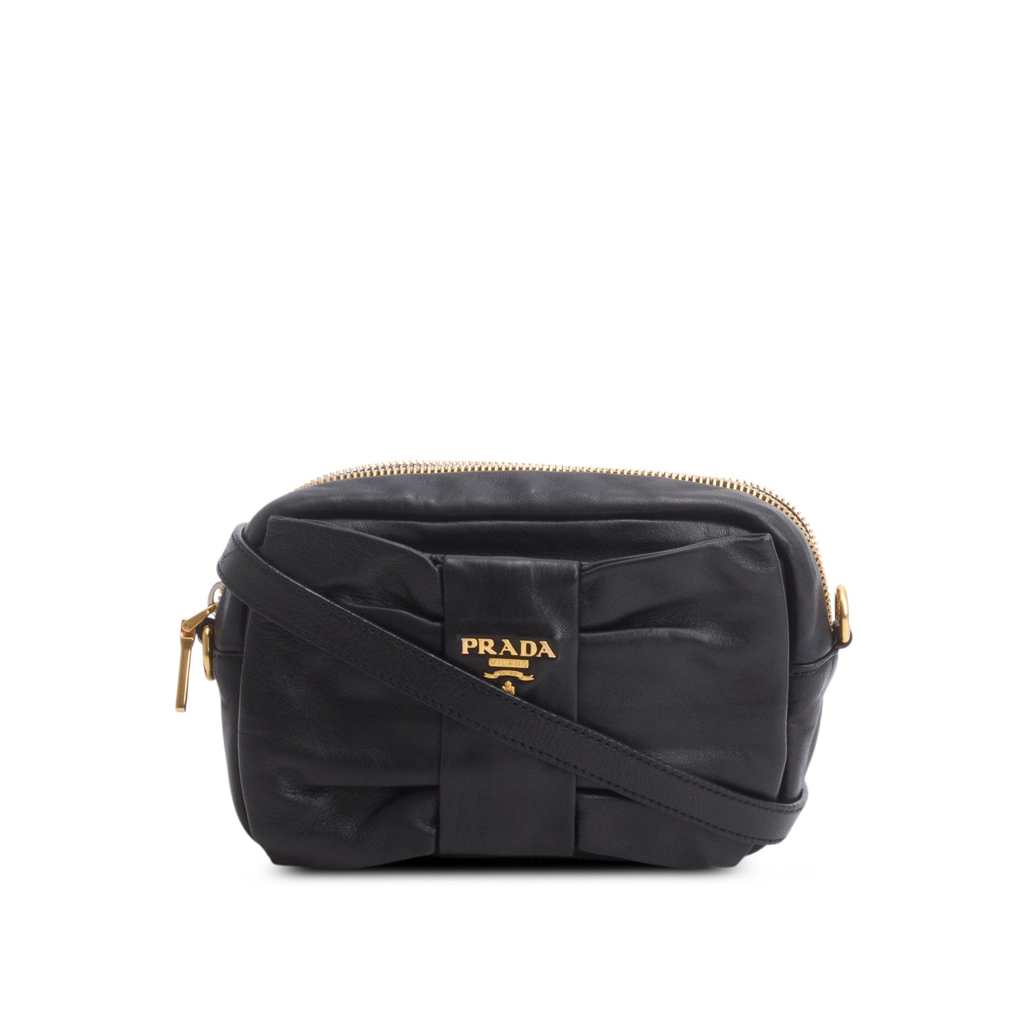Prada Nappa Fiocco Bow Crossbody Clutch Handbag Black Crossbody Bag