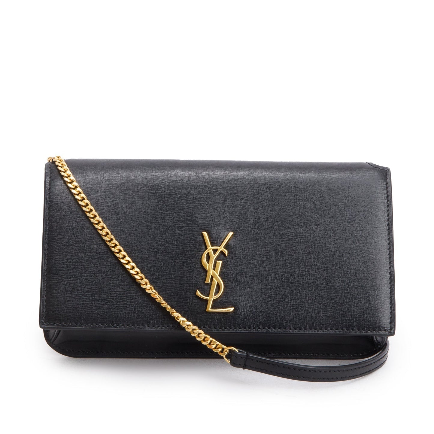 YSL Saint Laurent Smooth Cassandre Phone Holder Travel Bag Leather Black