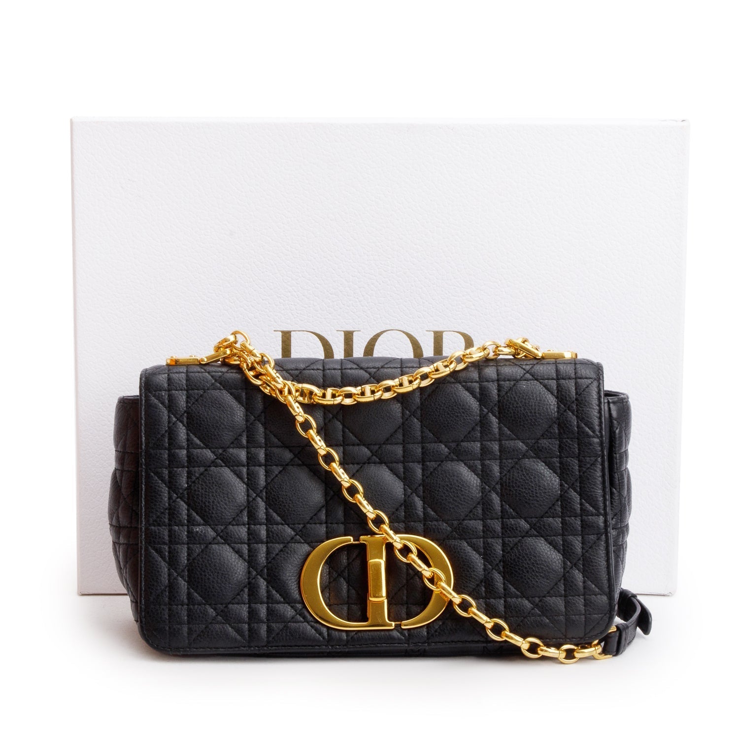 Dior Christian Supple Cannage Calfskin Caro Bag Black Medium Travel Bag