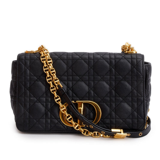 Dior Christian Supple Cannage Calfskin Caro Bag Black Medium Travel Bag