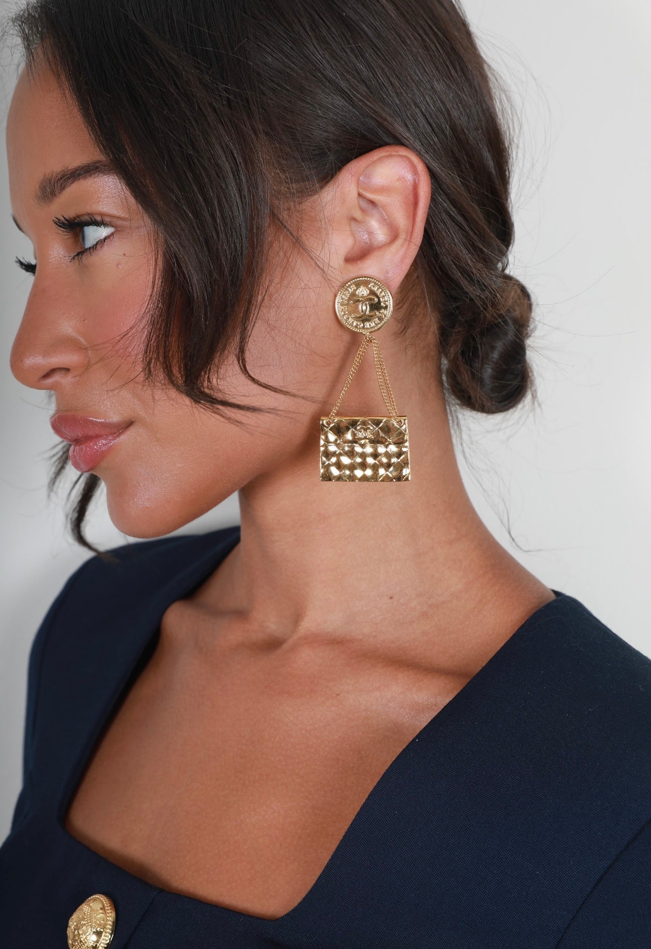 Chanel Gold Matelasse and CC Logo Coin Clip-On Earrings Jewelry
