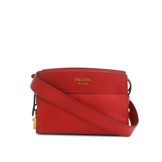 Prada Saffiano City Calfskin Esplanade Shoulder Bag Red Small