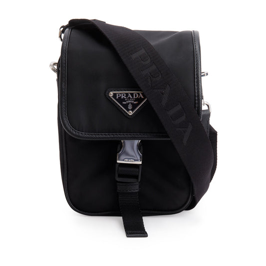 Prada Re Saffiano Pocket Single Snap Buckle Messenger Nylon Black Travel Bag