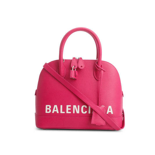 Balenciaga Signature Grained Calfskin Ville Top Handle Bag Pink Logo Travel Bag