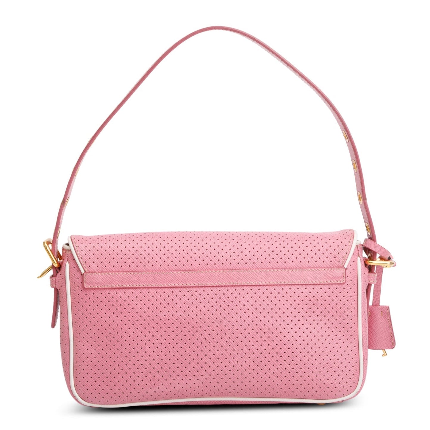 Prada Perforated Saffiano Fori Baguette Bag Leather Pink Travel Bag