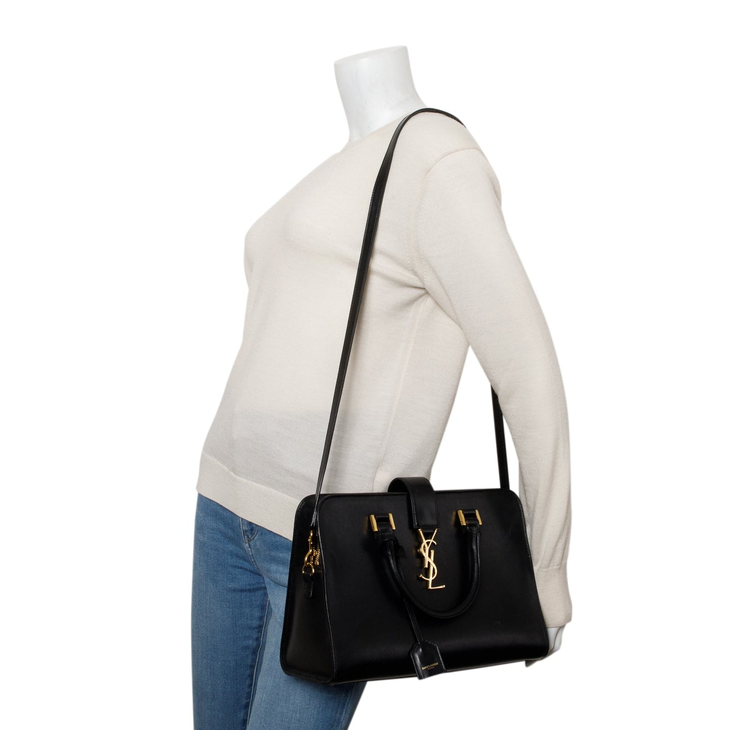 YSL Saint Laurent Calfskin Baby Cabas Tote Bag Leather Black