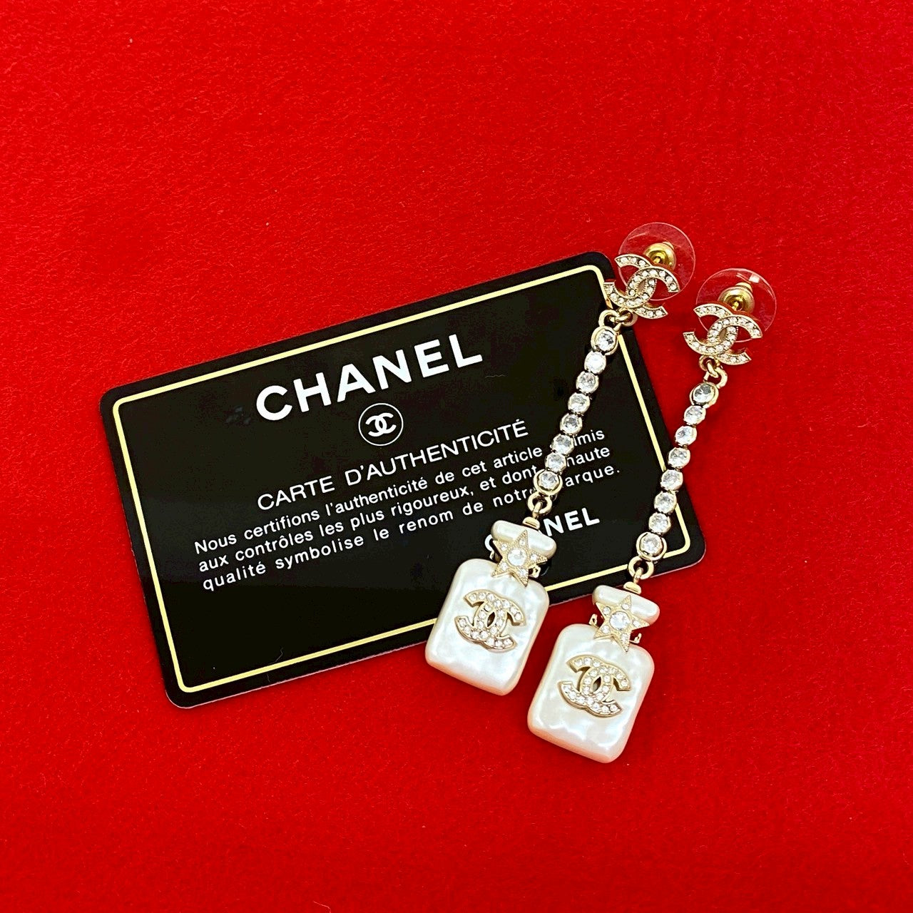 Chanel Pierce Plated Perfume Bottle Swing Pierce Handbag Denim Gold Jewelry