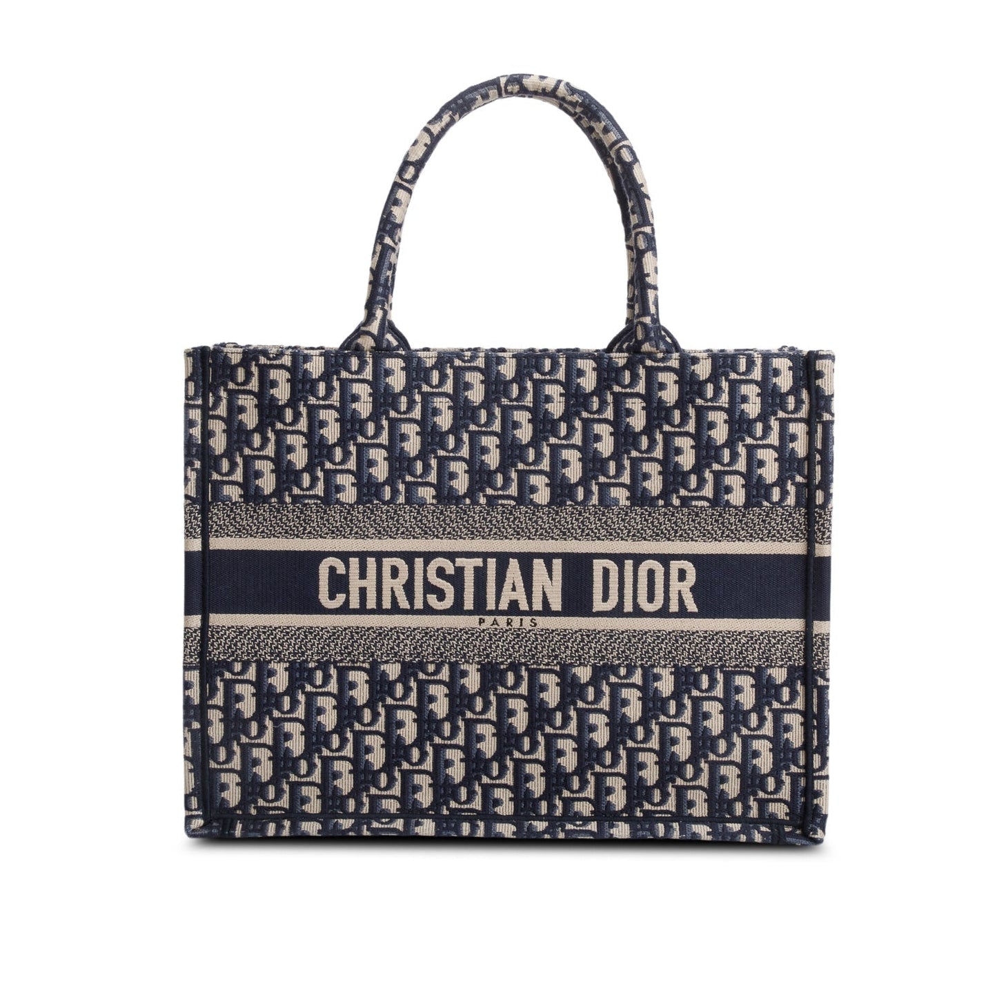 Dior Christian Ecru And Oblique Embroidery Book Tote Blue Medium Tote Bag