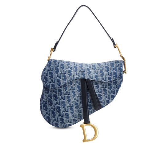 Dior Christian Oblique Jacquard Saddle Bag Denim Blue Travel Bag