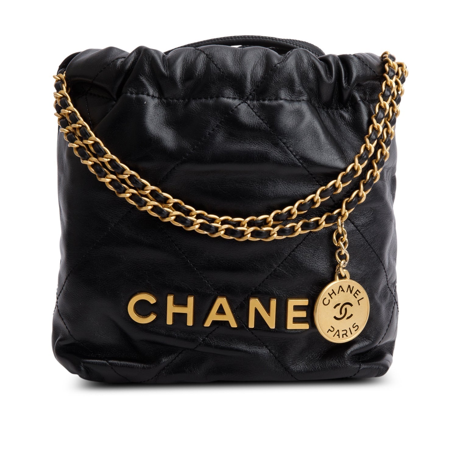 Chanel Quilted Shiny 22 Calfskin Black Travel Bag