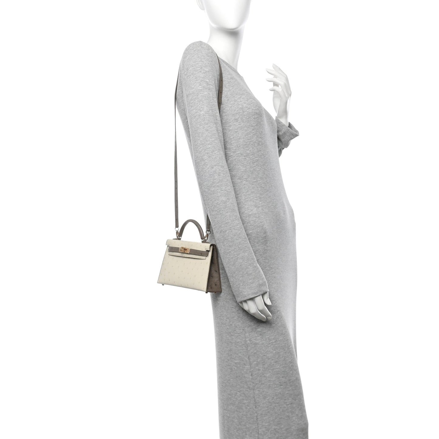 Hermes Ostrich Horseshoe Kelly Sellier Beton Gris Tourterelle Handbag Mini Shoes