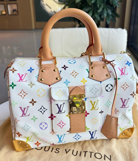 Louis Vuitton x Takashi Murakami Speedy 30 Lock Multicolor White Handbag Multicolor 14
