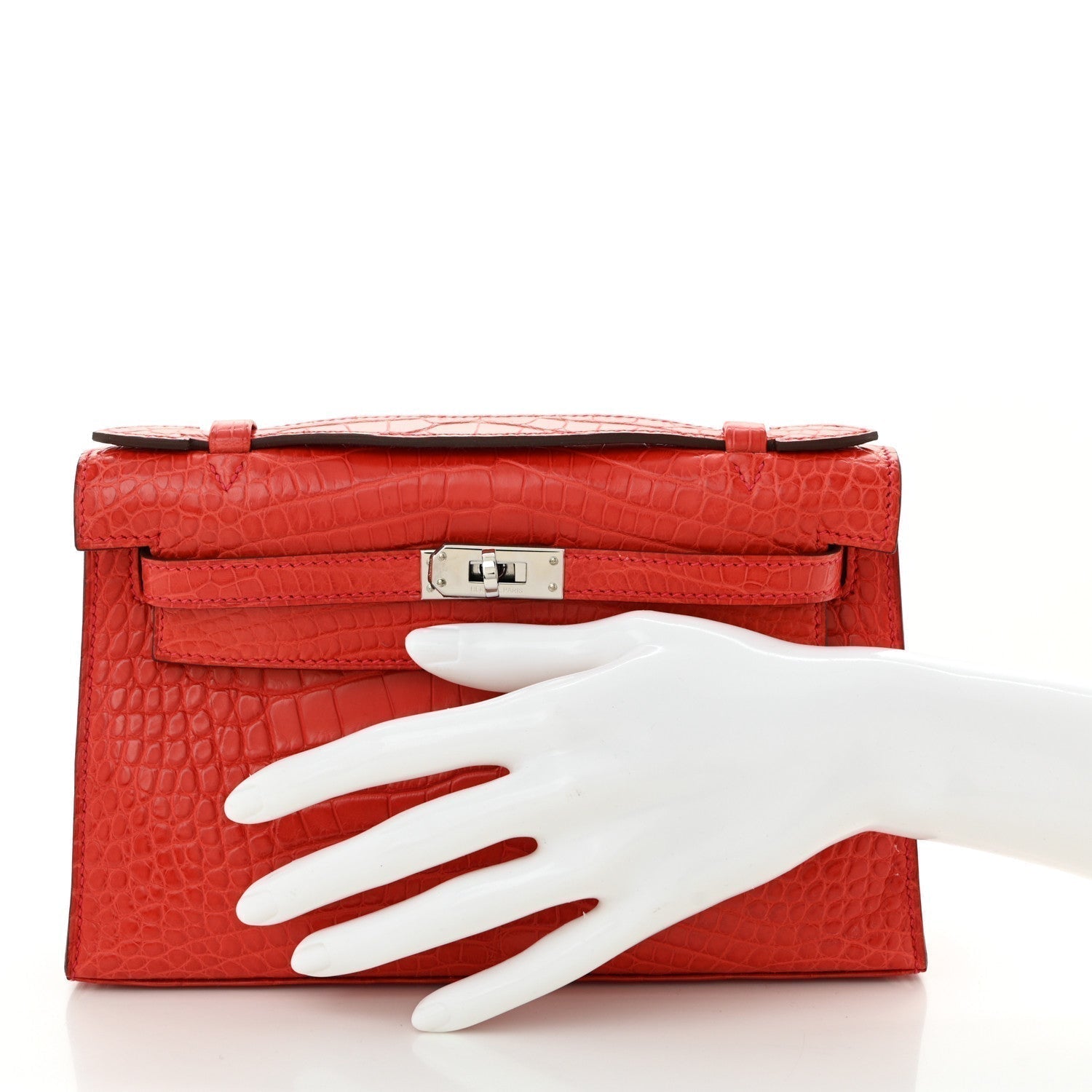 Hermes Matte Alligator Kelly Pochette Bougainvillea Handbag Travel Bag