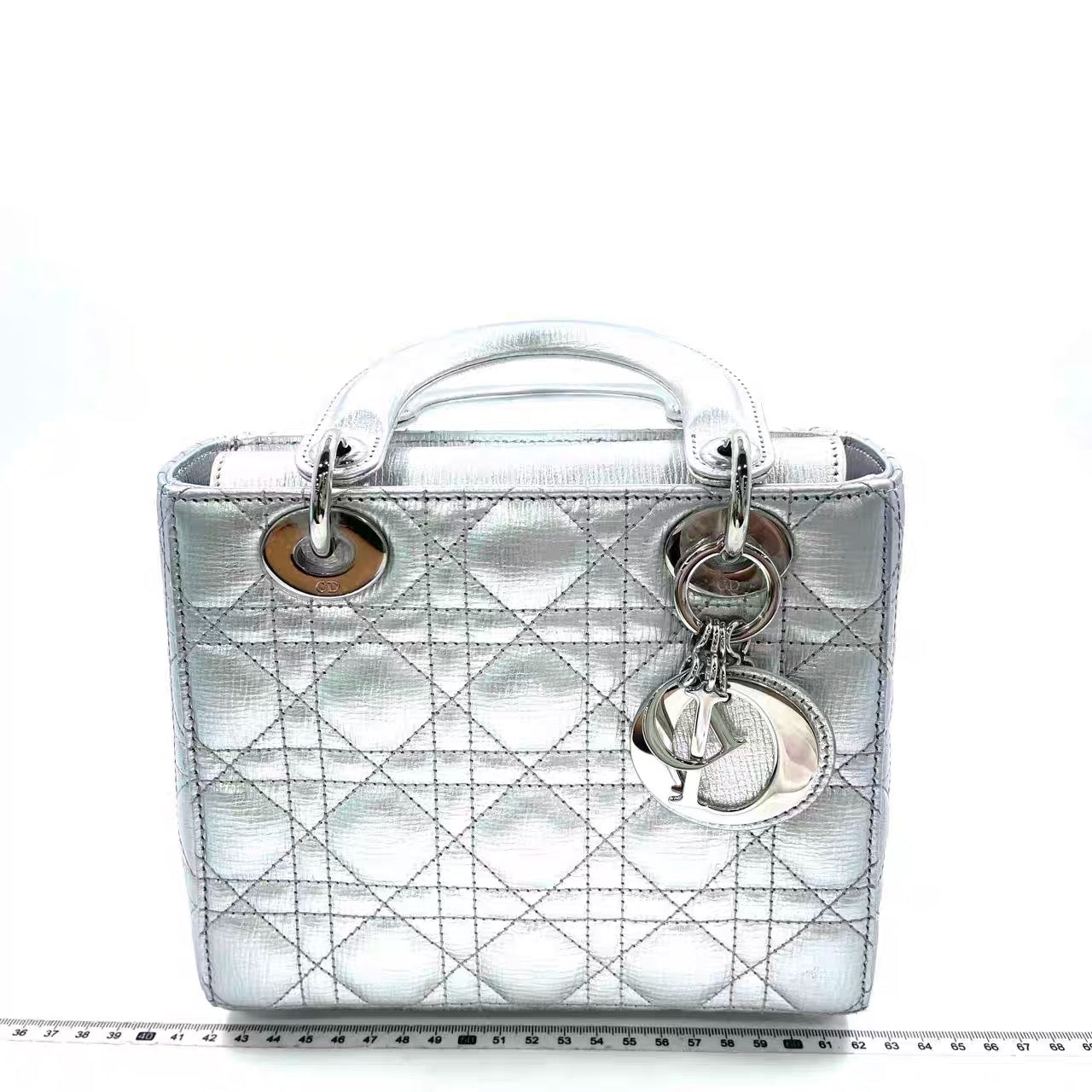 Dior Lady My Abc Lambskin Handbag Leather Silver Travel Bag