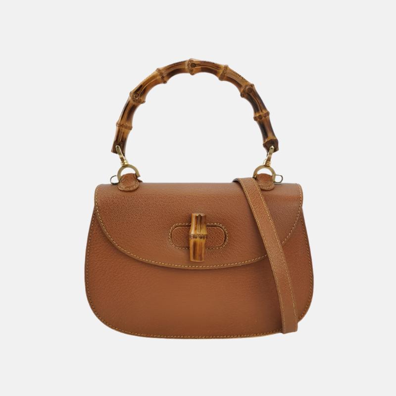 Gucci Bamboo Camel Strap Leather Small Top Handle Travel Bag
