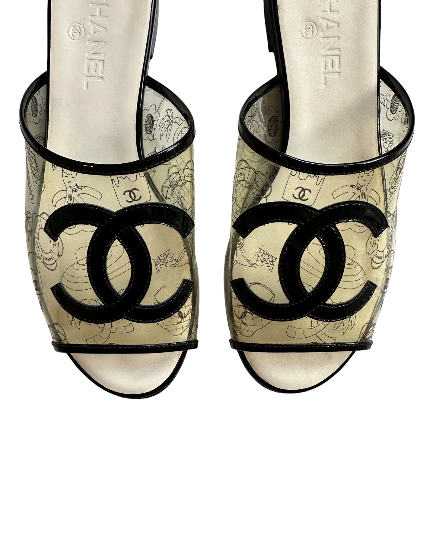 Chanel 2019 Printed PVC CC Logo Slides sz Shoes