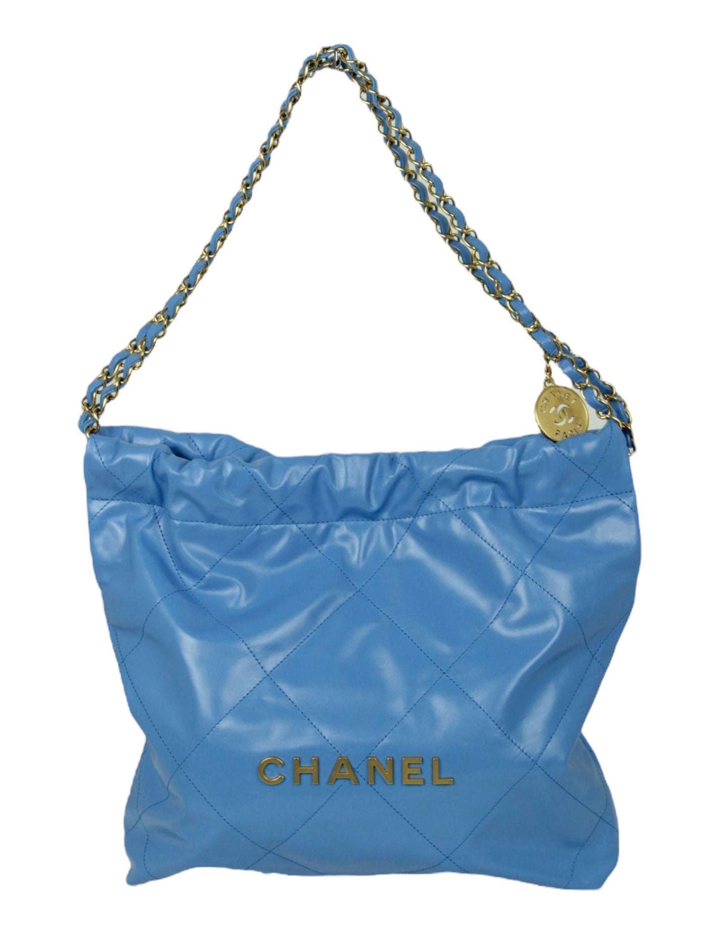 Chanel 2024 Blue Leather Quilted 22 Tote Bag