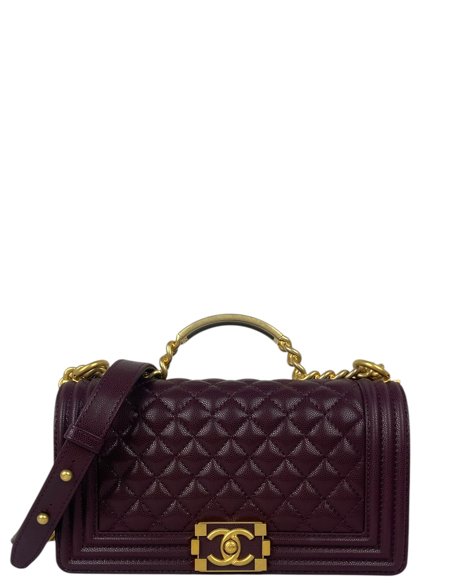 Chanel 2024 Burgundy Caviar Medium Top Handle Boy Bag