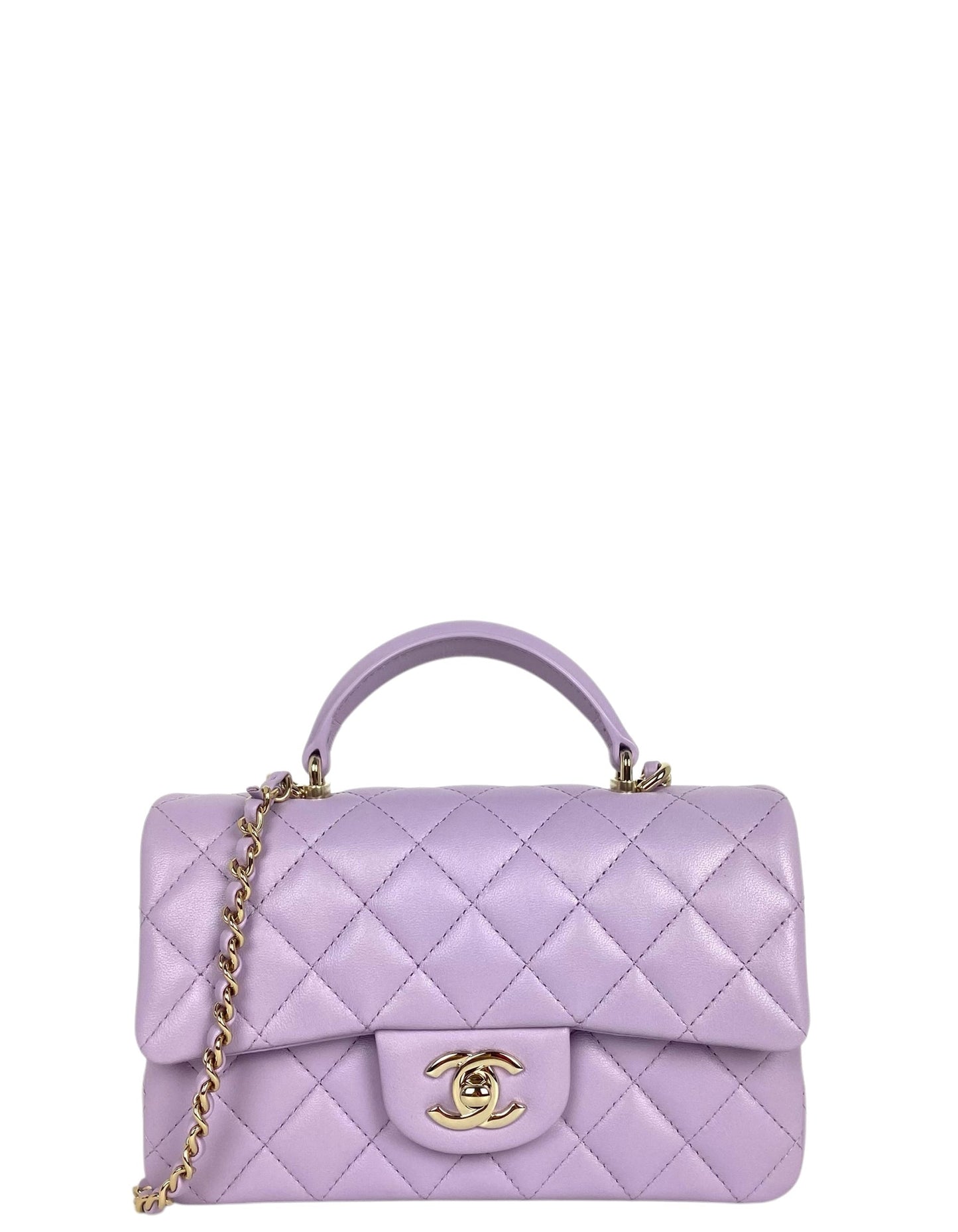 Chanel '24 Light Purple Lambskin Rectangular Mini Flap w/ Handle Bag