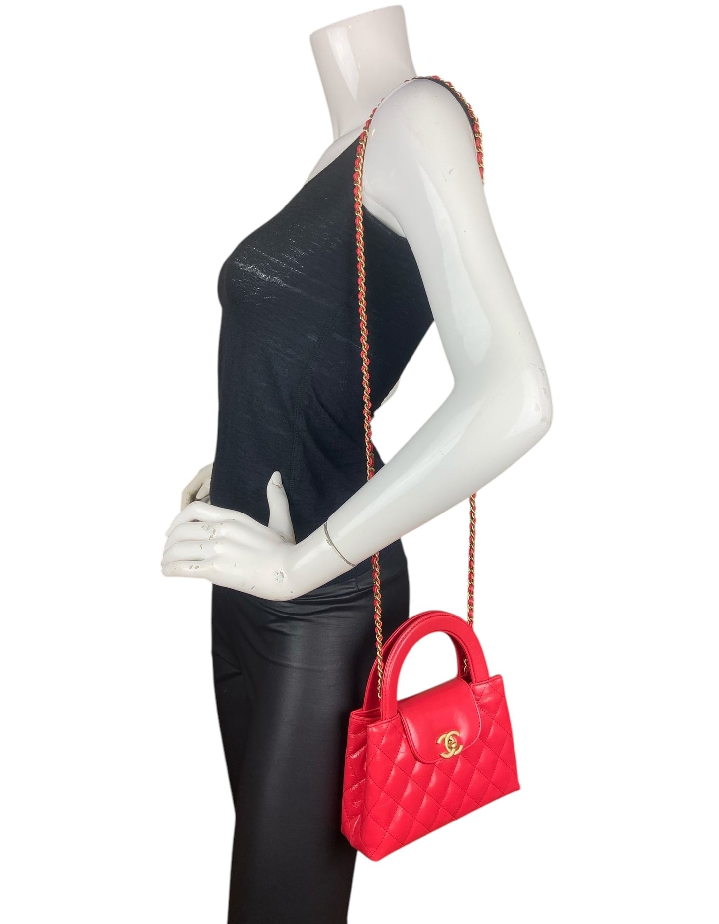 Chanel ' Red Calfskin Quilted Nano Kelly Shopper Bag