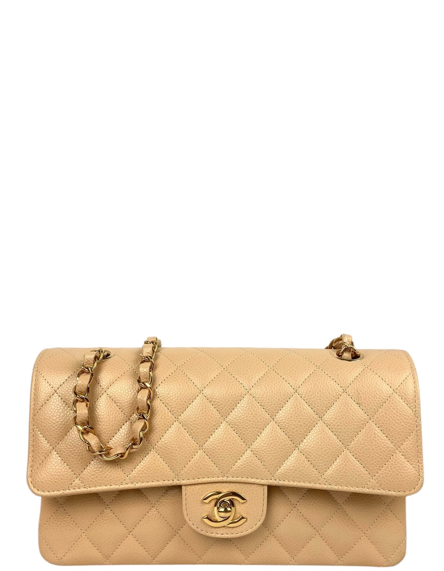 Chanel Beige Caviar Medium Double Flap GHW Bag
