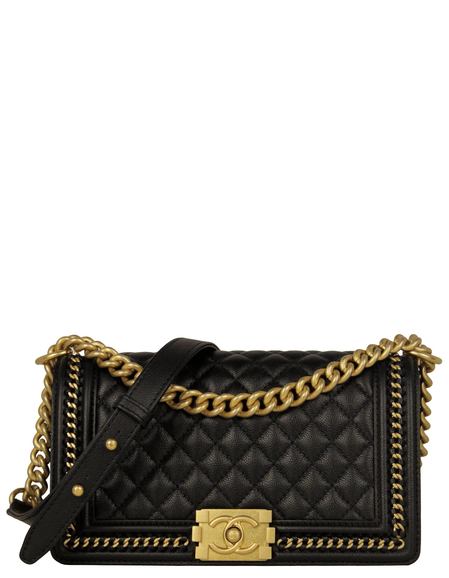 Chanel Black Caviar Quilted Medium Chain Through Boy Flap Bag