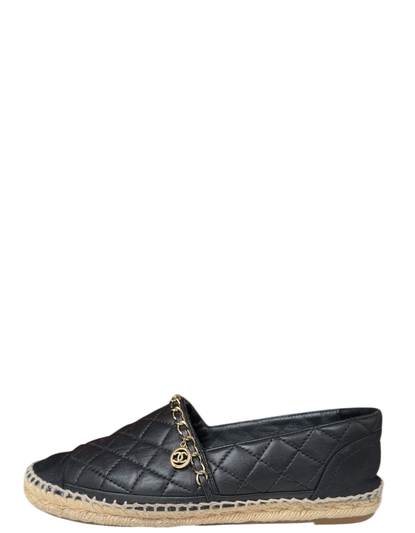 Chanel Black Quilted CC Chain Espadrilles sz 39 Accessory