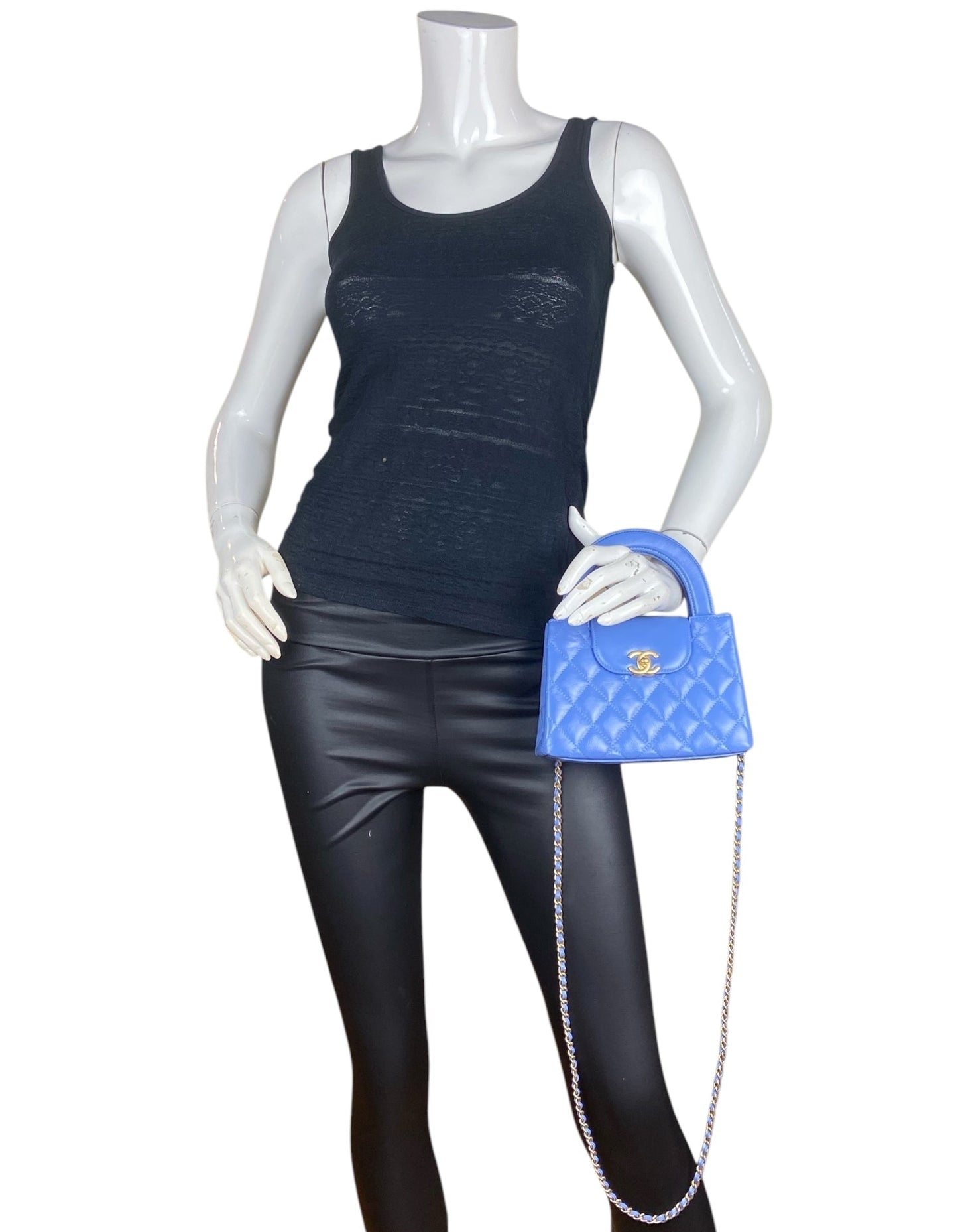 Chanel 2025 Blue Calfskin Quilted Nano Kelly Shopper Bag