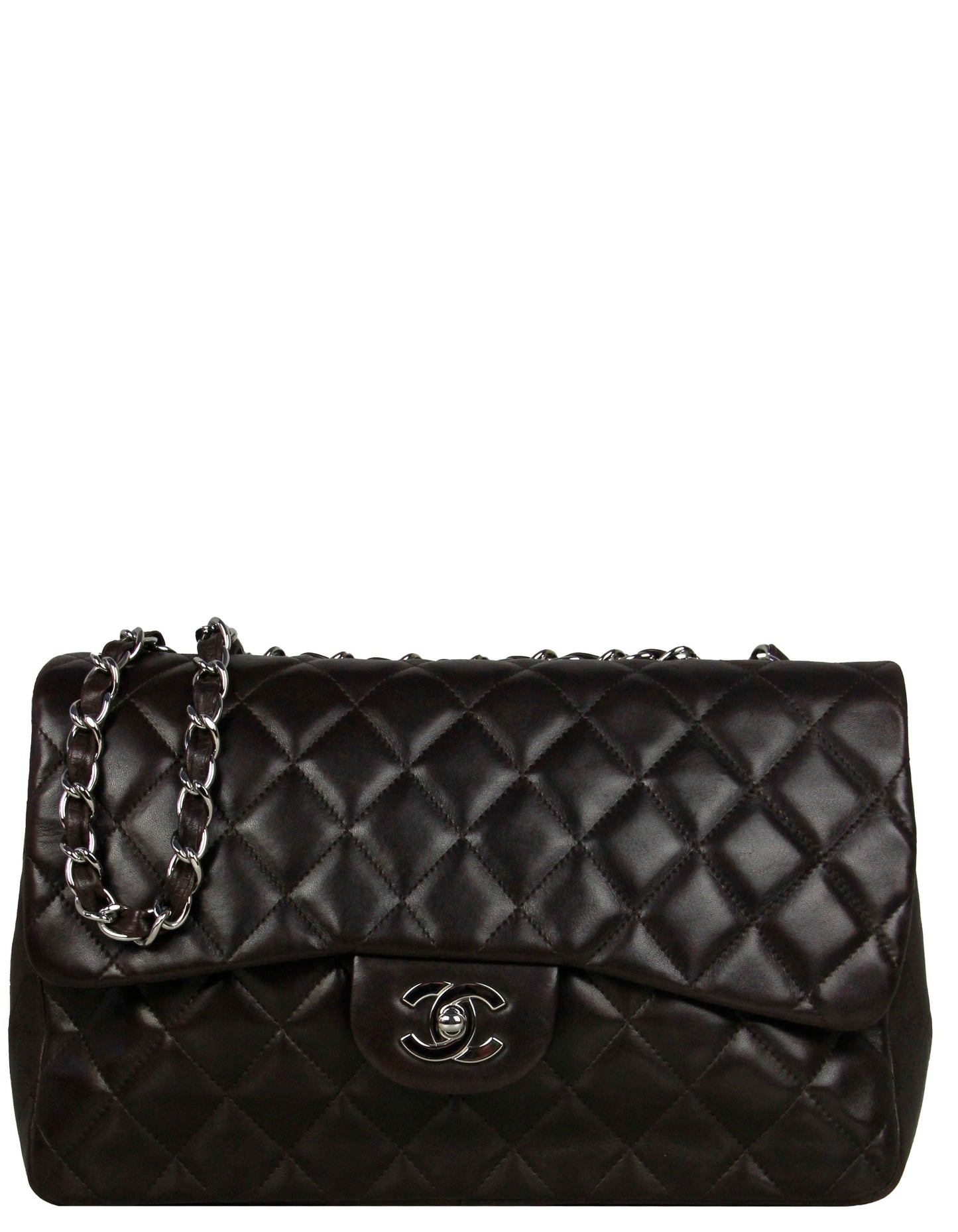 Brown Lambskin Quilted Single Flap Jumbo Classic Bag Signature