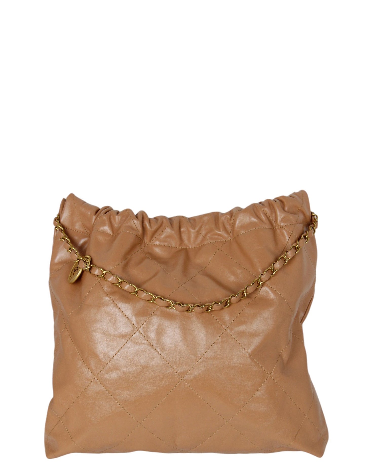 Chanel Dark Beige Leather Quilted 22 Tote Bag