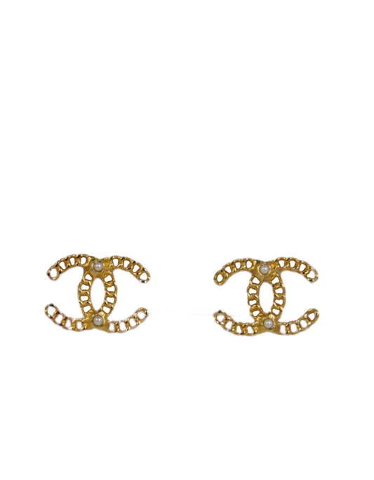 Chanel Metal Pearl CC Chain Link Earrings Jewelry