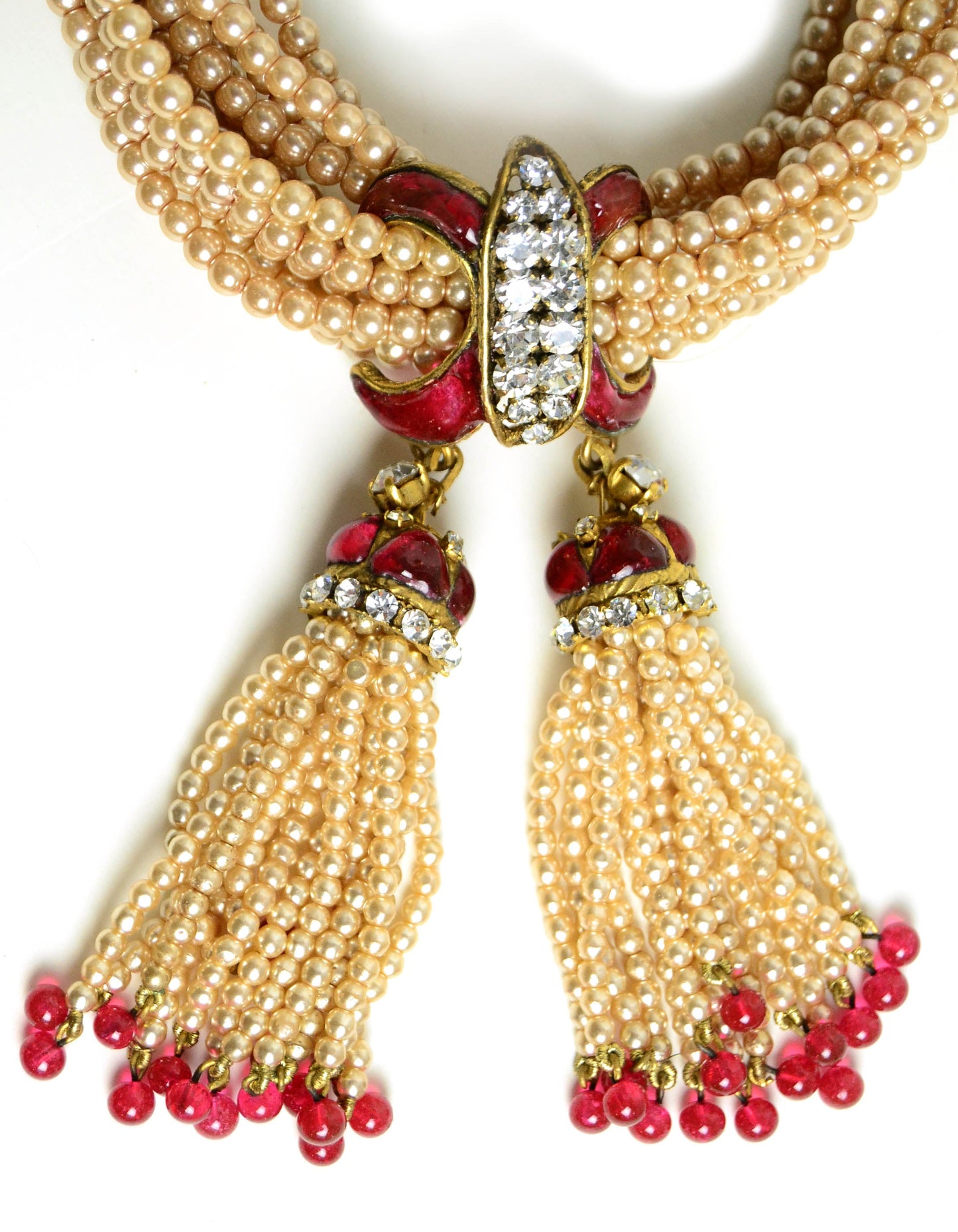 Chanel 1983 Faux Pearl Necklace w. Double Tassel