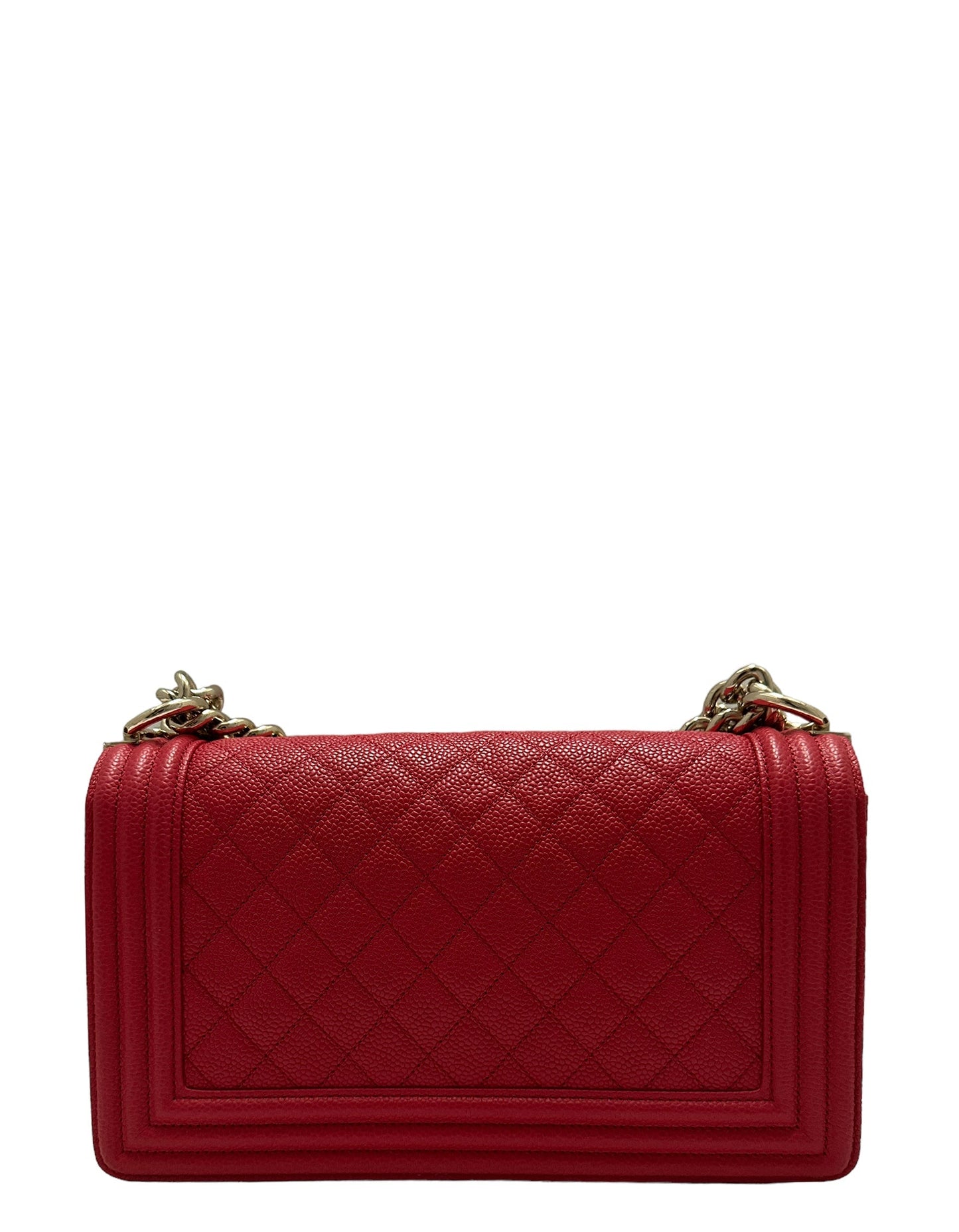 Red Caviar Leather Quilted Medium Boy Bag Signature