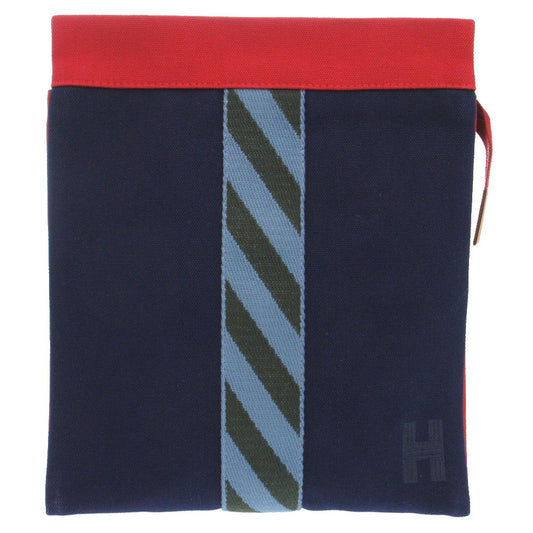 Hermes Clutch Bag Cotton Jimetu Jumping High Case Mens Canvas Navy