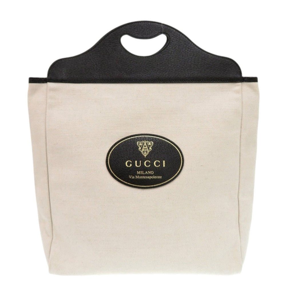 Gucci Ivory Crest Leather Canvas Logo Tote Bag