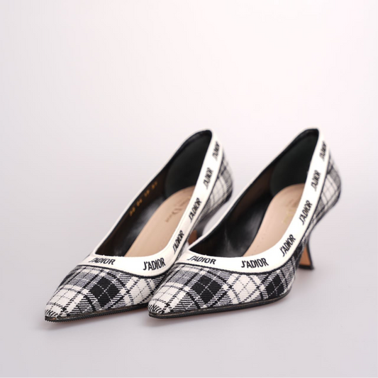 Dior Shoe Ribbon Tartan Print J'A Pumps Canvas Embroidered Shoes