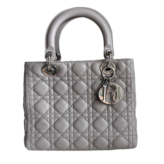 Dior Lady Grey Cannage No Strap Handbag Leather Medium Travel Bag