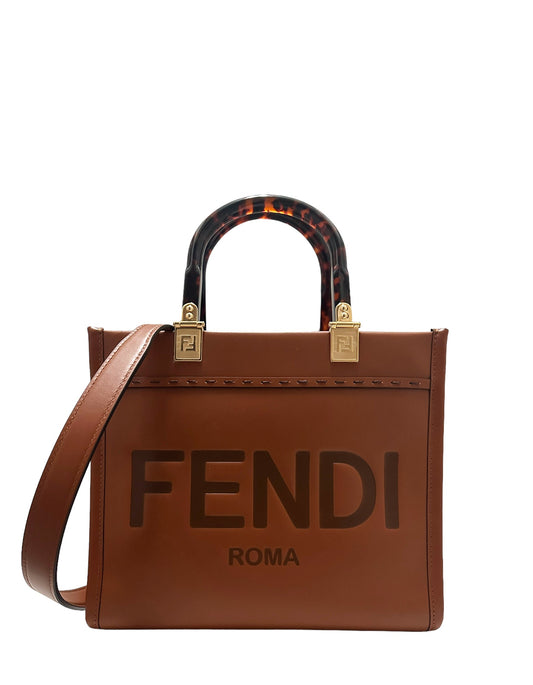 Fendi Handbag Sunshine Shopper Tote Bag Leather Brown Small Shoulder Bag