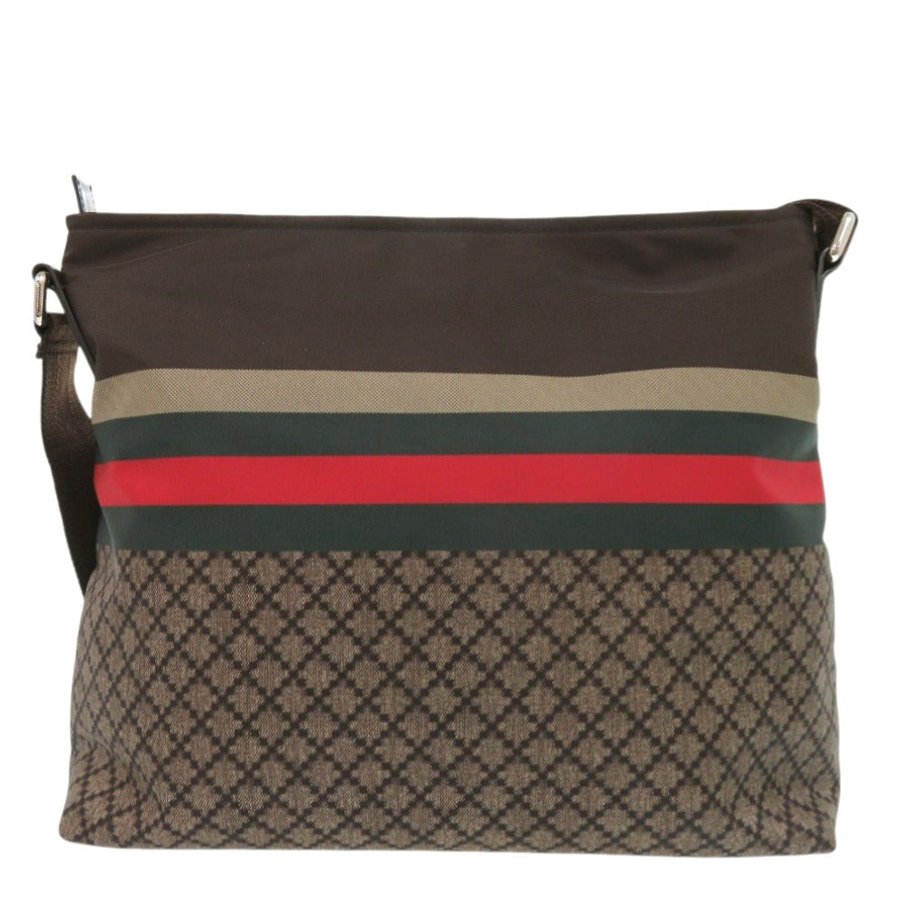 Gucci Diamante Sherry Line Leather Nylon Brown Shoulder Bag