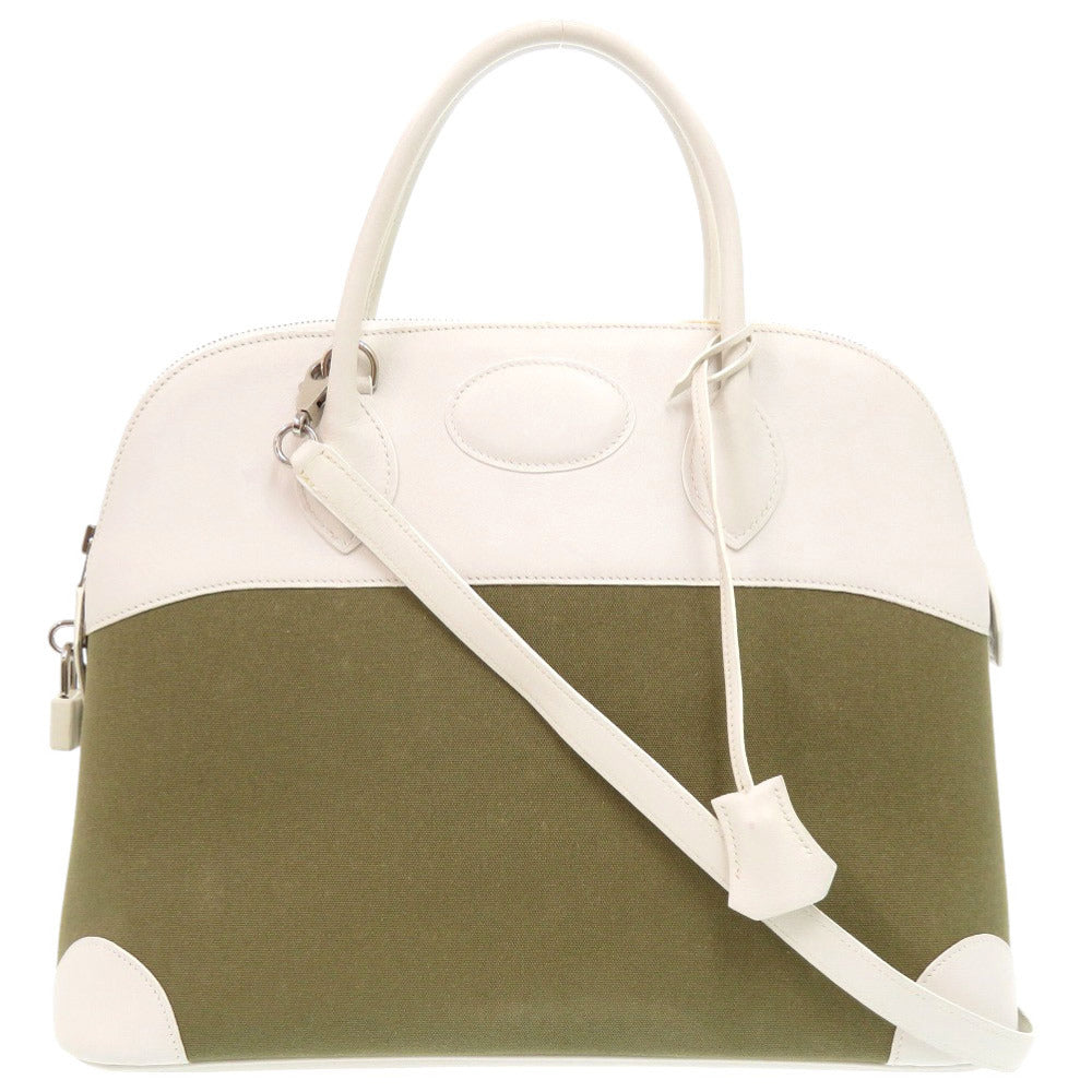 Hermes Handbag Toile Gibessire Vaux Swift Khaki Bored Women Travel Bag